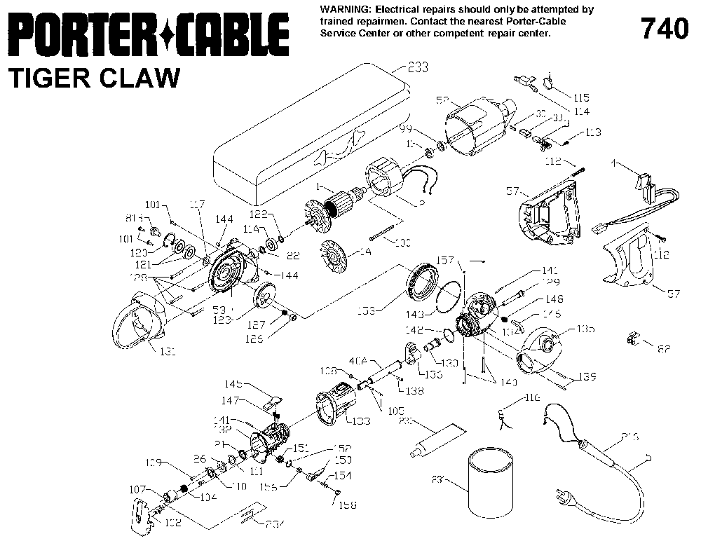 Exploded Diagram A Diagram and Parts List for PC9740 Type 1 Porter Cable Reciprocating Saw